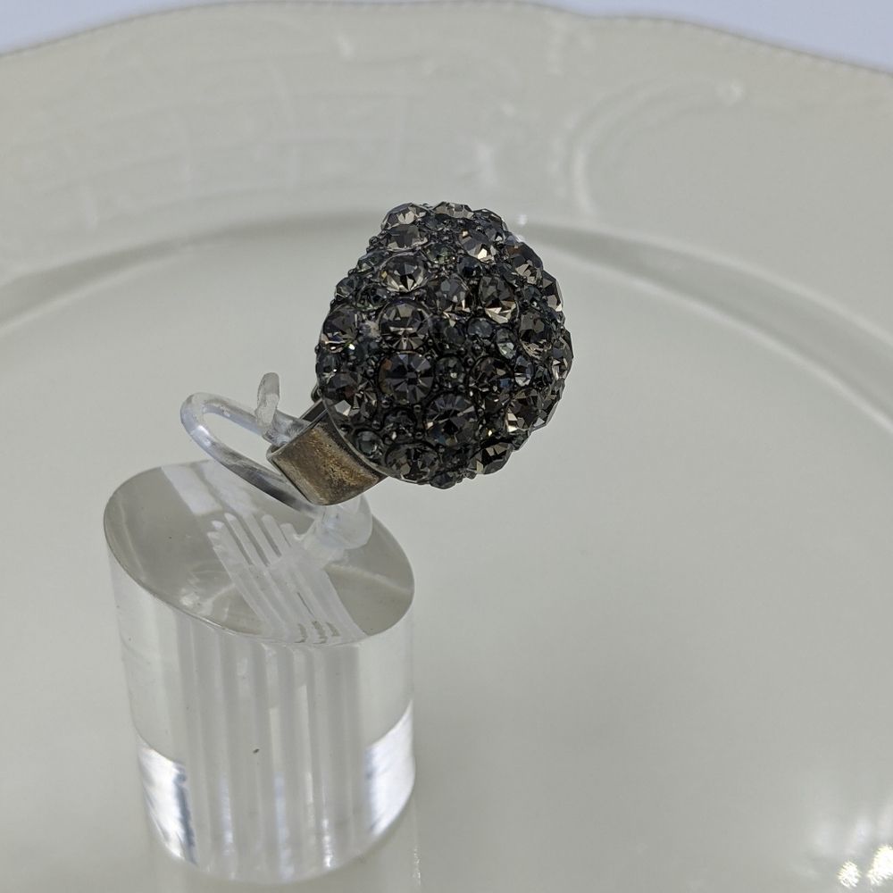 Gray Crystal Large Statement Silver Tone Ring Adj - image 3